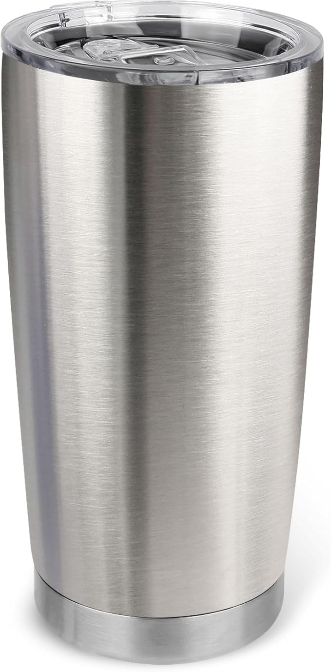 20oz Stainless Steel Tumbler with Lid, Travel Mug - Double Wall Vacuum Powder Coated Cup - Stainless steel, 1 Pack