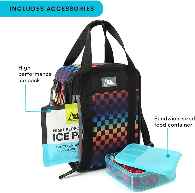 Arctic Zone Urban Lunch Box Combo with 210g Ice Pack and Sandwich Container, Checkered