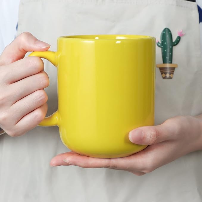 Smilatte 20 OZ Large Coffee Mug, M016 Plain Ceramic Boss Big Tea Cup with Handle for Dad Men, Yellow