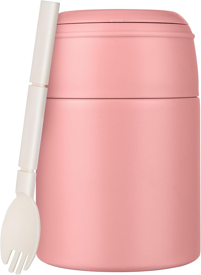 10oz Soup Thermo for Hot Food Kids Insulated Food Jar with Spoon Wide Mouth Stainless Steel Lunch Container Leak Proof Vacuum Food Box for School Travel Picnic Pink