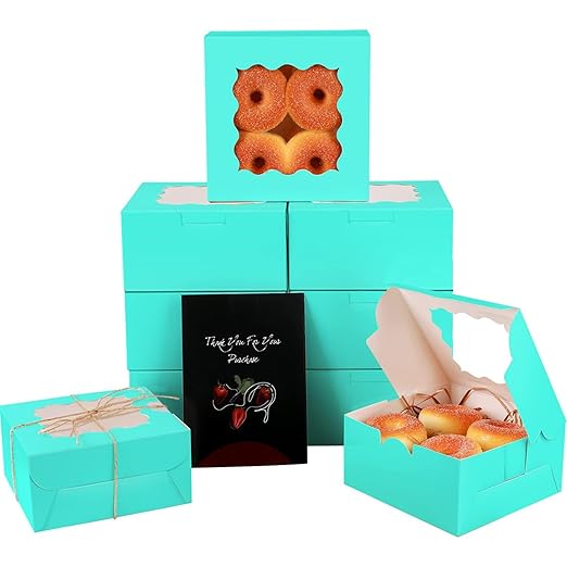 qiqee Mint Blue Cookie Boxes with Window 36packs 6x6x3 Mint Blue Bakery Box Pastry Box for Wedding Favor Birthday ＆ Party