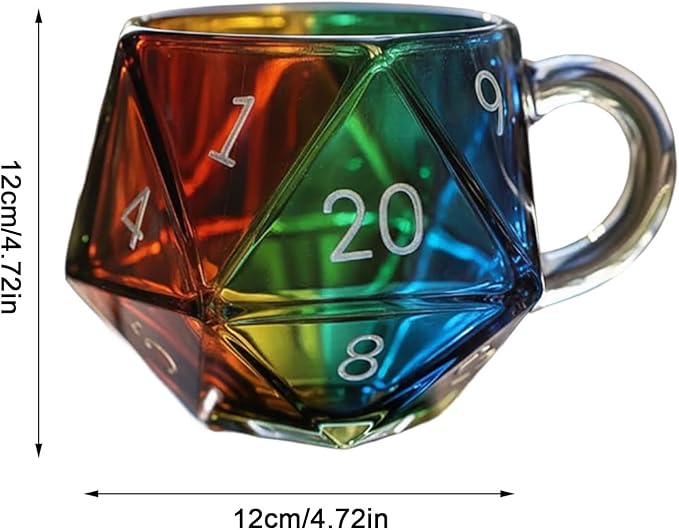 Rainbow D20 Dice Mug, Polyhedral Dice Coffee Cup with Handle, Game Mug for RPG Lovers, Game Night Mugs Gift for Fantasy Lovers