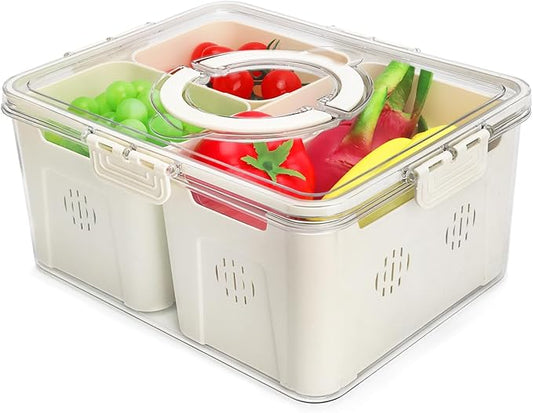 shopwithgreen Storage Containers for Fridge with Lid and Handle, Portable Food Box Container with 3 Removable Colanders, Fresh Produce Saver for Fruit, Vegetable, Refrigerator, Kitchen, Home, Picnic