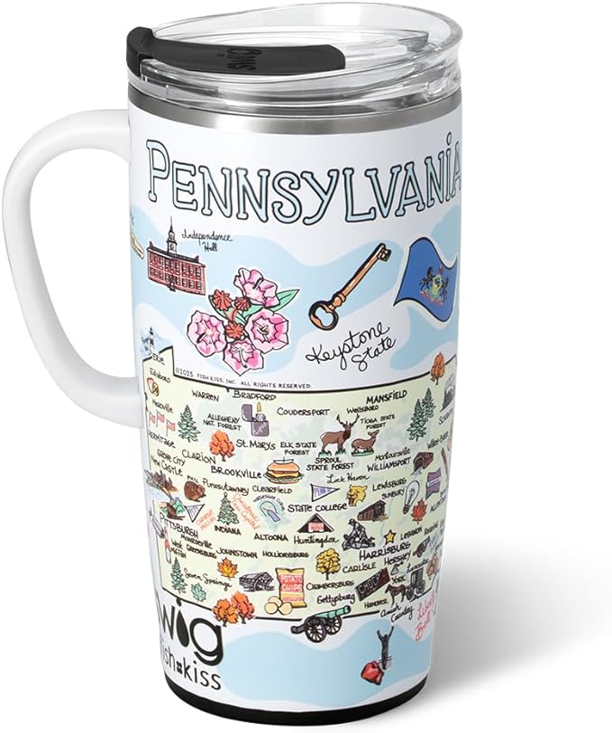 Swig Life 22oz Travel Mug, Insulated Tumbler with Handle and Lid, Travel Coffee Mug, Cup Holder Friendly, Stainless Steel 22 oz Tumbler, Reusable Insulated with Lid (Pennsylvania)