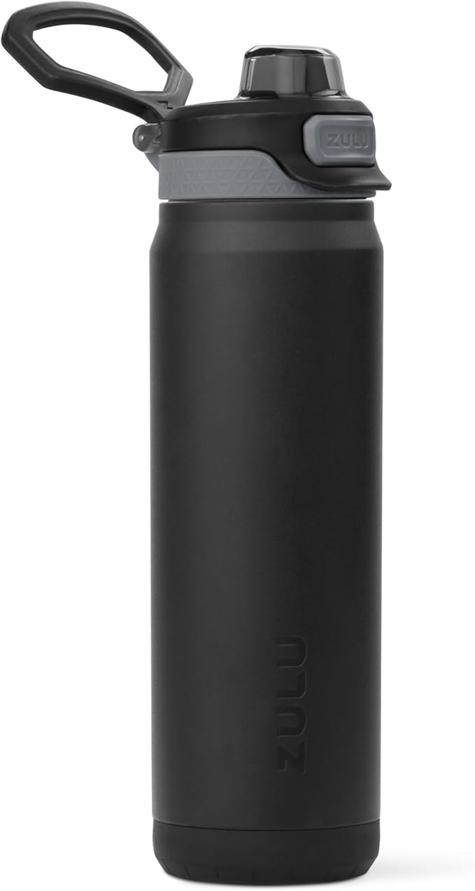 ZULU Powerfill Pro 24oz Stainless Steel Water Bottle with Quick Fill Lid, Triple Walled Vacuum Insulated Metal, Leak Proof Locking Lid, Sip and Chug, Reusable BPA Free, Black