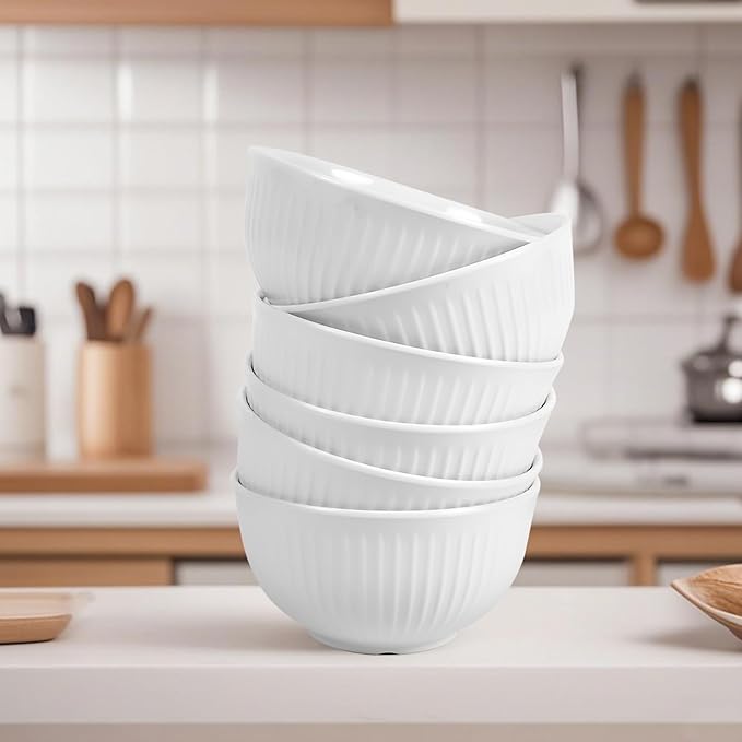 4.6" White 100% Melamine streaks Bowl SET 6– 13.8 OZ Capacity, non-friable,Durable Tableware for Everyday Use
