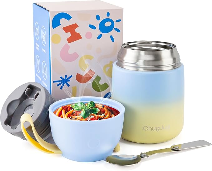 Thermo for Hot Food for Adults Kids | Wide Mouth, 18 oz Insulated Food Jar with Spoon, Leakproof Soup Thermo for School Office Travel, Thermal Steel Lunch Container Easy to Carry (Light Blue)