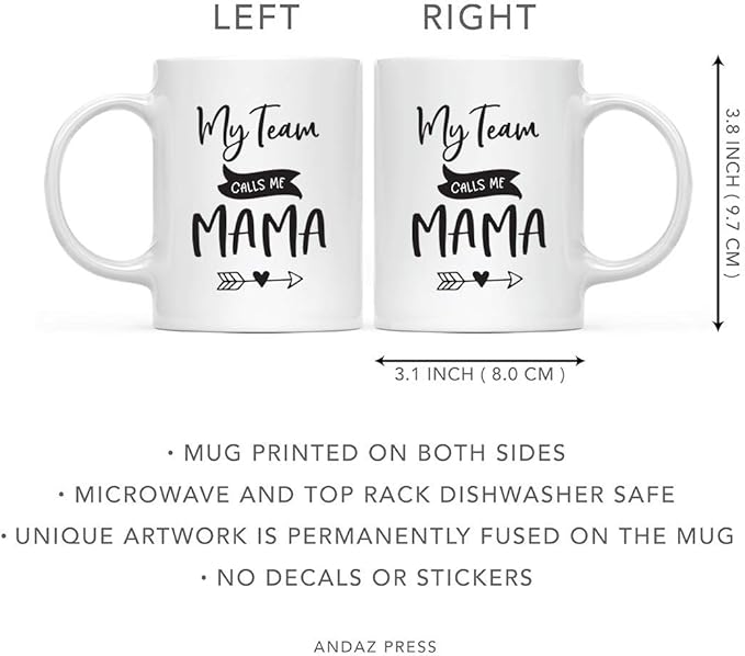 Andaz Press Mother's Day 11oz. Ceramic Coffee Tea Mug Gift for Mom, My Team Calls Me Mama, 1-Pack