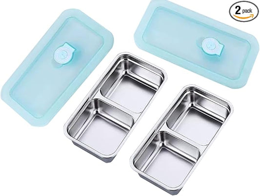 2pcs Grab and Go Snack Containers Stainless Steel, Reusable Snack Containers with Lids,Travel and Camping Food Storage