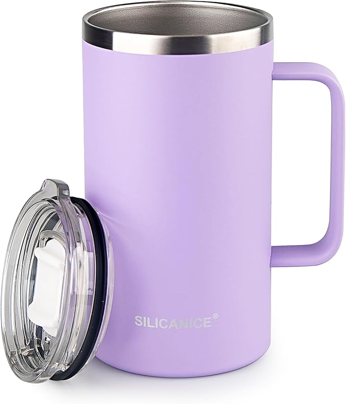 24 oz women's thermal coffee mug, double-wall insulation, easy to hold and clean, suitable for camping travel water cup (Purple 2.4, 24 Oz)