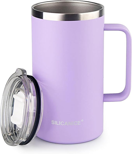 24 oz women's thermal coffee mug, double-wall insulation, easy to hold and clean, suitable for camping travel water cup (Purple 2.4, 24 Oz)