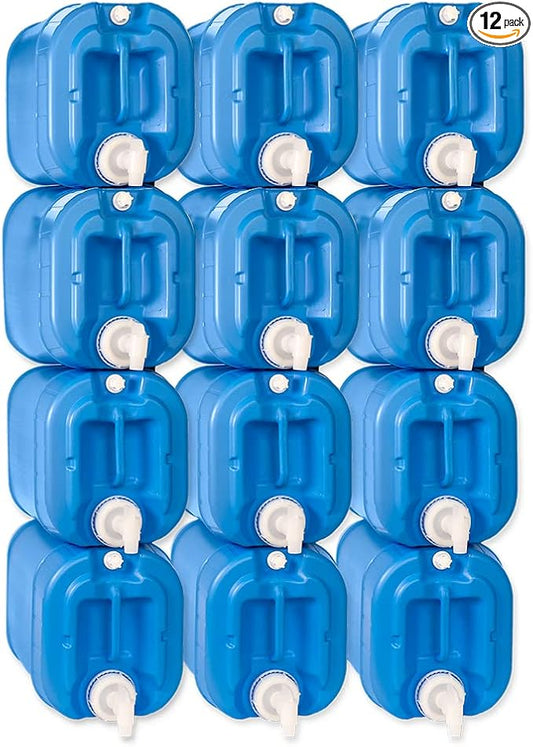 5 Gallon Stackable Water Containers (12-Pack) | 100% Food Grade, BPA-Free | Durable Indoor Outdoor Storage Large Water Jug | Camping Accessories, Survival Gear, Prepper Supplies