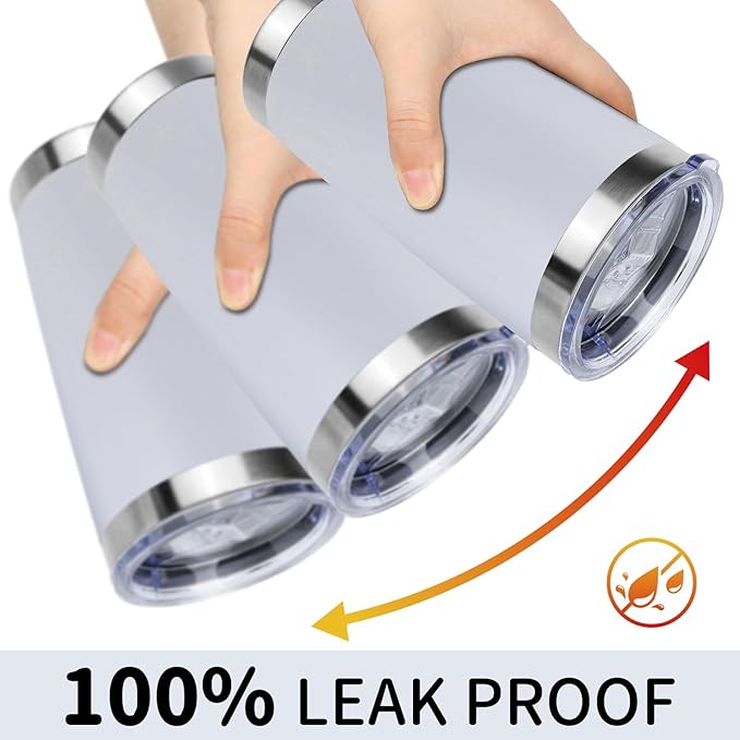 20oz Stainless Steel Tumbler Bulk with Lid, Travel Mug - Double Wall Vacuum Powder Coated Cup - White, 6 Pack