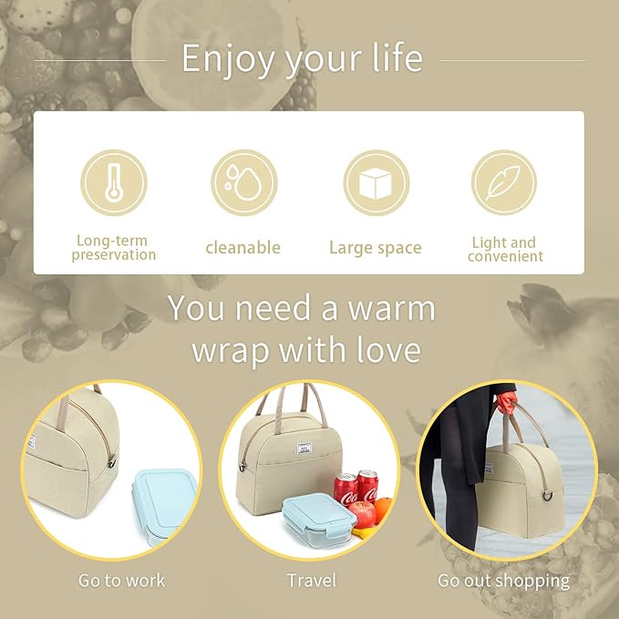 XQXA Lunch Bag Reusable Insulated Cooler Water Resistant Lunch Box Adult Tote Lunch Bag for Women/Men Work Picnic Beach or Travel