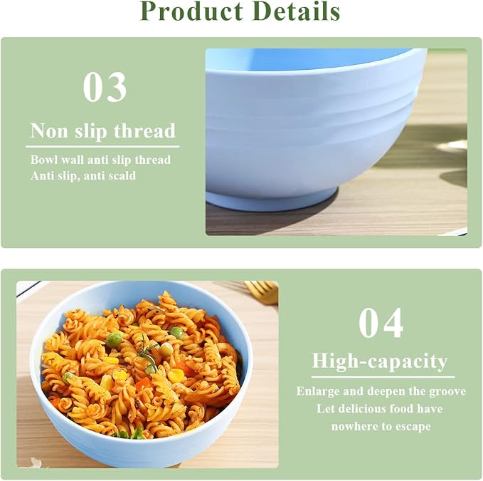 Berglander 26 oz Plastic Bowls Set of 8 Colors, Reusable and Sturdy Unbreakable Bowl for Soup,RSet of 8 Colorsamen, Popcorn,Salad, Drop Resistant Dinnerware BPA Free, Microwave Safe Dishwasher Safe