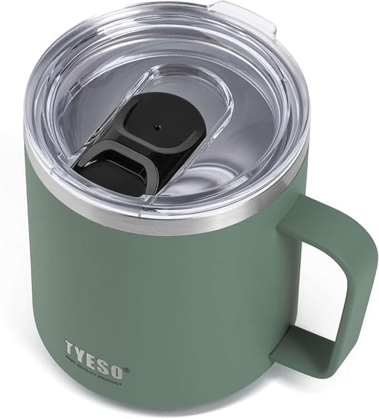 14 Oz Stainless Steel Insulated Mug with Handle & Slider Lid – Double Wall Thermal Coffee Cup – Dishwasher Safe Mug Keeps Drinks Hot & Cold – For Home, Office, Travel