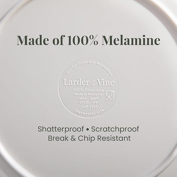 Larder & Vine 12-Piece Melamine Dinnerware Set: Durable, Lightweight, Break-Resistant Plates & Bowls – Stylish, Non-Toxic, Dishwasher Safe – Ideal for Everyday Use, Indoor & Outdoor Dining – Ivory