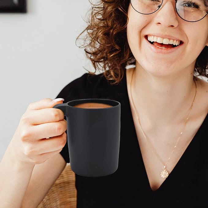 Wrova 16oz Wheat Straw Cups with handles set of 6-Plastic Cups Reusable-Unbreakable Kids Mugs-Dishwasher Safe & Microwave Safe-Ideal Plastic Mugs for Tea,Coffee,Camping,RV-Black