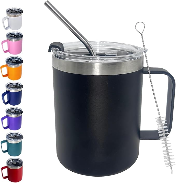 1pack 12oz Coffee Mug With Handle Bulk, Stainless Steel Insulated Travel Tumblers With,Double Wall Vacuum Camping Cup for Hot & Cold Drinks Tea (Black)