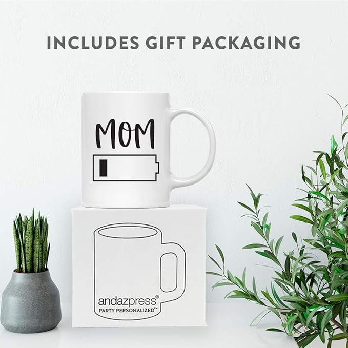 Andaz Press Mother's Day 11oz. Ceramic Coffee Tea Mug Gift for Mom, MOM, Battery Graphic on One Bar, 1-Pack