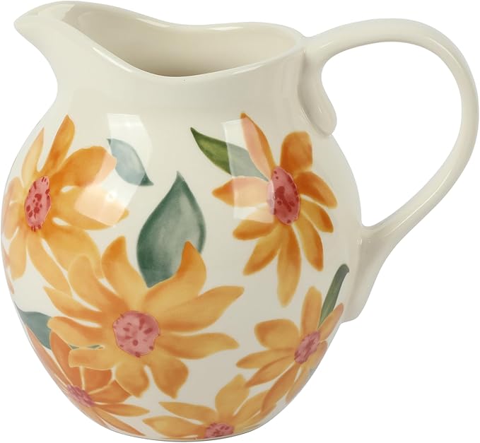 Bloomhouse Pitcher & Vase Hand-Painted Sunnyflower 2.6-Quart Stoneware