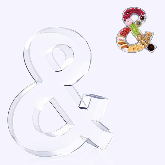11" Acrylic Letter Charcuterie Box, Reusable Fillable Alphabet Number Shaped Form Tray for Birthday Anniversaries, Party Decorative Serving Plates Display Candy Cake (Character &)