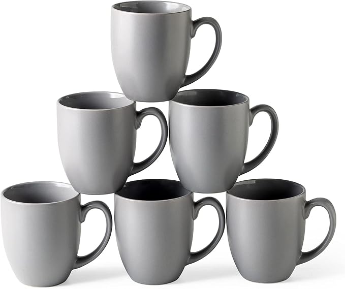 AmorArc 12 oz Coffee Mugs Set of 6, Ceramic coffee mugs with large handle for Men Women, Coffee Mugs for Coffee,Tea,Latte,Cocoa. Easy to Hold&Clean, Dishwasher&Microwave Safe, Matte Grey
