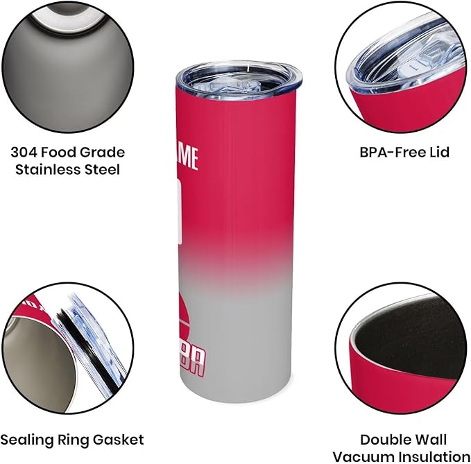 Custom Tumblers Stainless Steel Cup Personalized Basketball Insulation Travel Mug Add Your Name Number 20 oz Fans Gift for Men Women