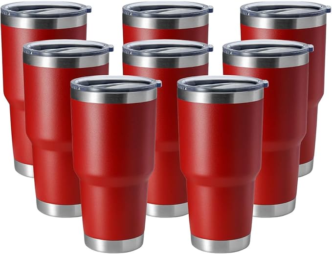 HASLE OUTFITTERS 30oz Stainless Steel Tumbler, Double Wall Vacuum Insulated Travel Mug Tumbler, Durable Insulated Coffee Mug, Gift Box Set (Red, 8)