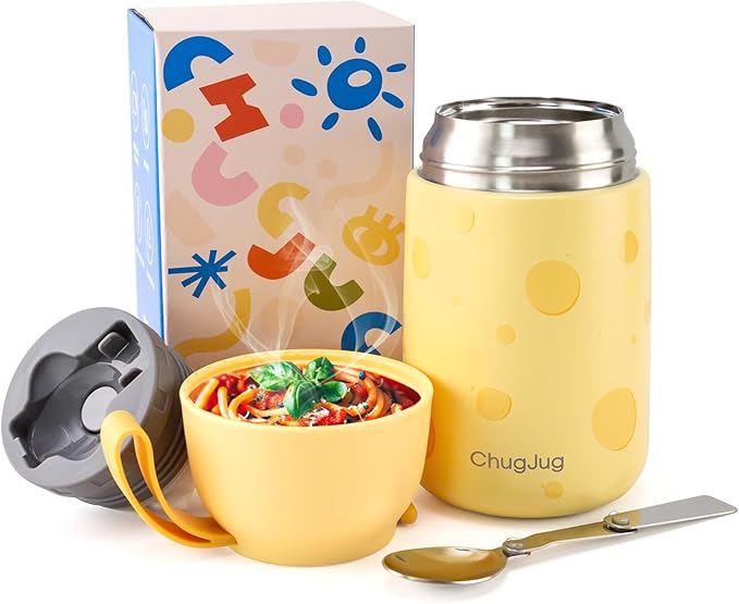 Thermo for Hot Food for Adults Kids | Wide Mouth, 26 oz Insulated Food Jar with Spoon, Leakproof Soup Thermo for School Office Travel, Thermal Steel Lunch Container Easy to Carry (Yellow)