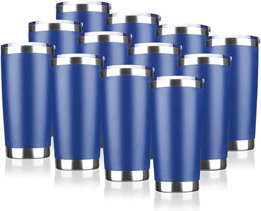 20oz Tumbler Stainless Steel Vacuum Insulated Mug with Lid, Double Wall Travel Mug, Durable Powder Coated Coffee Cup, Suitable for Ice Drinks and Hot Beverage (New Blue 12 pack)