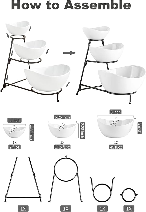 3 Tier Serving Tray, Chip and Dip Serving Set Oval Serving Bowl Set Serving Dish for Entertaining, Halloween, Thanksgiving, Christmas, Dessert, Appetizer, Candy, Vegetable, Black
