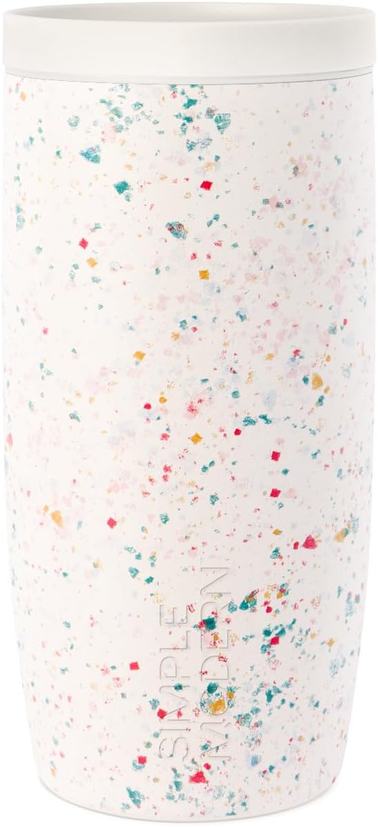 Simple Modern Travel Coffee Mug Tumbler with 360° Lid | Ceramic-Lined Insulated Stainless Steel Cold Brew Iced Coffee Cup Thermos | Gifts for Women Her Him | Voyager Signature | 16oz | Cream Terrazzo