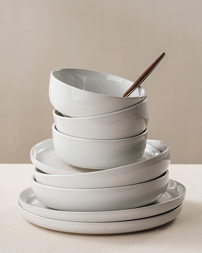 Famiware Milkyway Dinnerware Set with Mugs, Service for 4 (16pcs), Ribbed Stoneware Plates and Bowls Dishes Sets - Chip & Scratch Resistant, Microwave & Dishwasher Safe, White