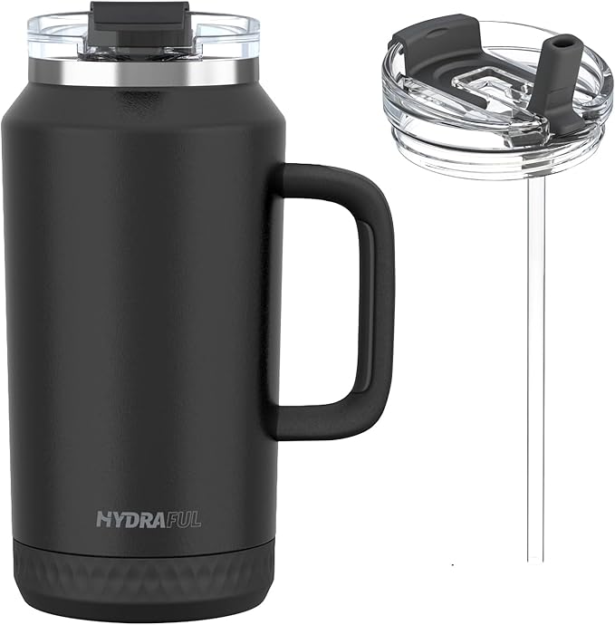 Hydraful 64 oz Tumbler with Handle and Straw - 100% Leak-Proof - Insulated Cup Reusable Stainless Steel Large Water Bottle Travel Mug for Gym, Hiking, and Camping - Gifts for Women Men Him Her
