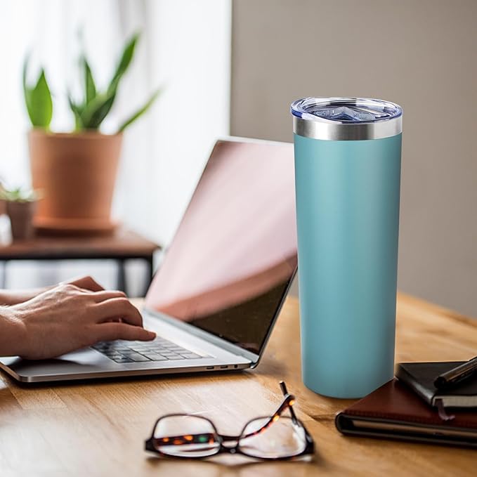 20 oz Skinny Tumblers with Lid and Straw,Stainless Steel Vacuum Insulated Tumbler Cup Double Wall Travel Coffee Mug, Thermal Water Tumbler for Hot and Cold Drinks(Glacier blue,4)