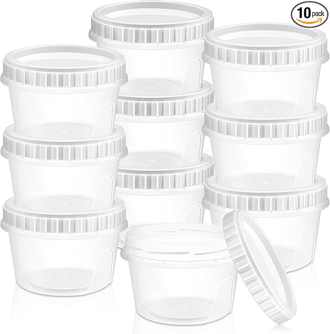 10 Pack 16oz Reusable Small Plastic Containers with Screw Lids, Small Food Storage Freezer Containers, Deli Containers Stackable Food Storage Jars, Sauce Condiment Jars Lunch Box Accessories