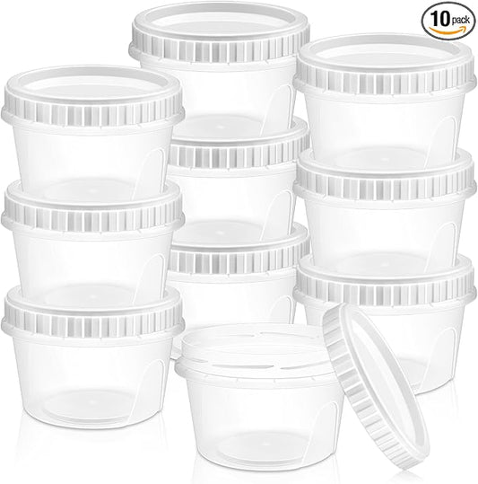 10 Pack 16oz Reusable Small Plastic Containers with Screw Lids, Small Food Storage Freezer Containers, Deli Containers Stackable Food Storage Jars, Sauce Condiment Jars Lunch Box Accessories