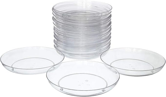 Royal Imports 9" Clear Plastic Saucer Plant Drip Tray, Low Pie Plate, Floral Flower Dish, Wedding, Party, Home and Holiday Decor, 24 Pack