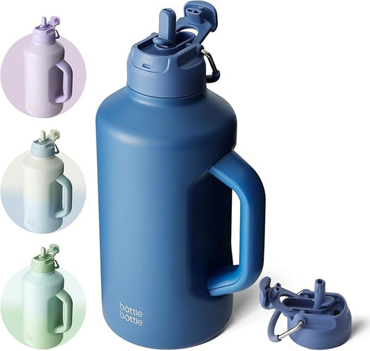 BOTTLE BOTTLE Insulated Water Bottle 64 oz with Straw and Dual-use Lid Stainless Steel Water Bottle for Men with Handle Vacuum Insulated jug for Workout Gym Soccer and Sports blue