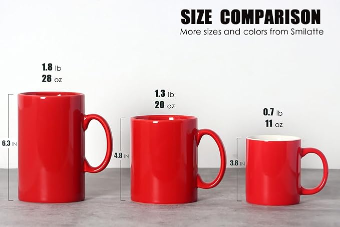 Smilatte 28 OZ Extra Large Ceramic Coffee Mug, M018 Classic Porcelain Boss Super Big Tea Cup with Handle for Office and Home, Red
