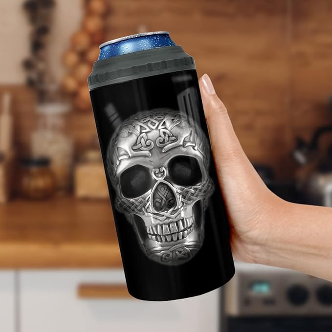 winorax Skull Tumbler 4-in-1 Can Cooler Skulls Coffee Travel Mug Cup 16oz Stainless Steel Insulated with Lid Inspirational Skull Gifts for Men Women Skulls Lover Birthday Halloween Birthday