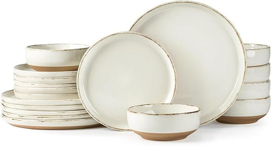 AmorArc 18 Pieces Ceramic Dinnerware Sets for 6, Handpainted Stoneware Plates and Bowls Set with Rustic Terracotta Underside, Scratch Resistant Dishes Set, Dishwasher & Microwave Safe