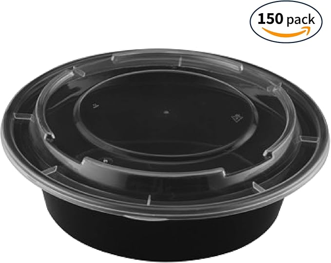 TIYA Food Containers – 24 oz Bulk 150 Pack with Lids – Plastic Food Storage To-Go Round Bowls – Reusable, Microwavable, Dishwasher Safe – Leak-Proof and Great for Meal Prep – BPA-Free