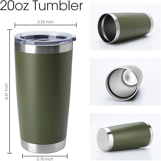 HASLE OUTFITTERS 20oz Tumblers Bulk Stainless Steel Cup with Lid Double Wall Vacuum Insulated Coffee Mug for Cold & Hot Drinks 1 Pack, Army Green
