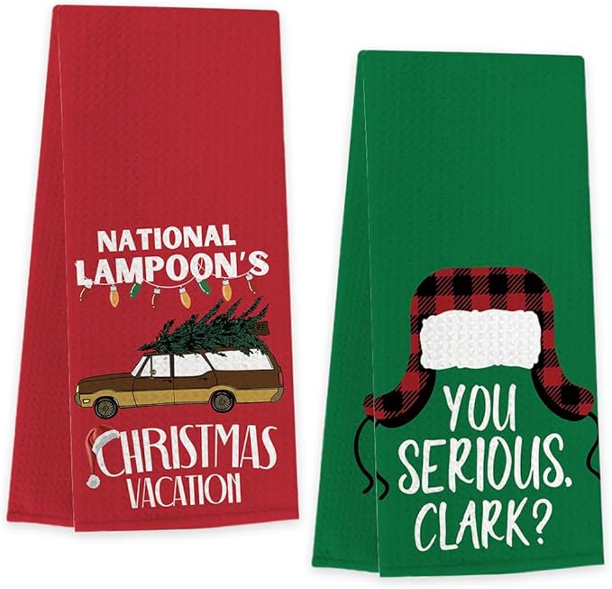 Christmas Vacation Decorations,National Lampoon Funny Christmas Decor,Xmas Classic Movie Drying Hand Kitchen Dish Towels Set of 2,Funny Winter Home Kitchen Decoration 14 x 23 Inches