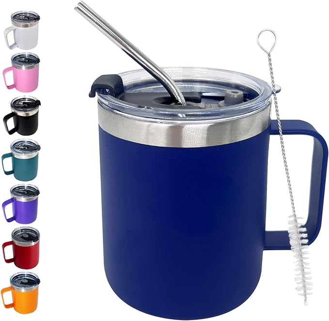 1pack 12oz Coffee Mug With Handle Bulk, Stainless Steel Insulated Travel Tumblers With,Double Wall Vacuum Camping Cup for Hot & Cold Drinks Tea (navy)