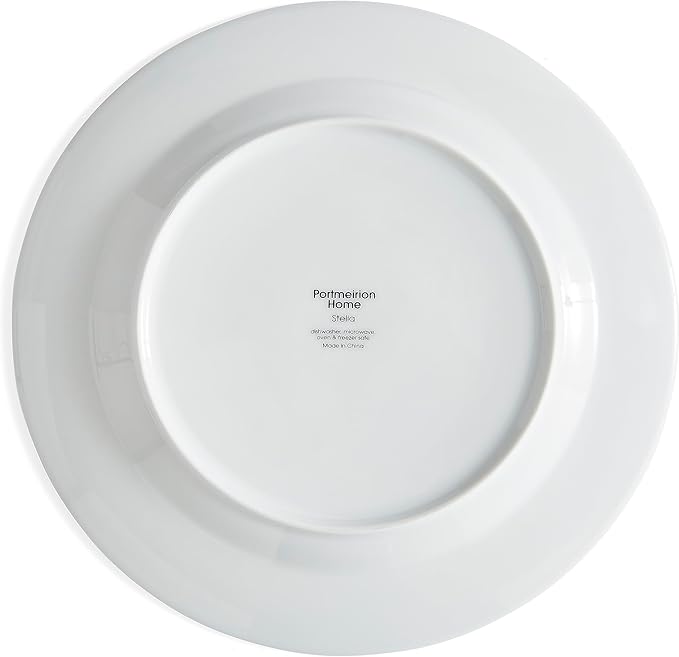 Portmeirion Home Stella 16 Piece Set - Monochrome Porcelain Dinnerware Collection with Patterned Borders, Mix & Match Designs - Ideal for Family Dining, Casual Entertaining & Modern Table Settings