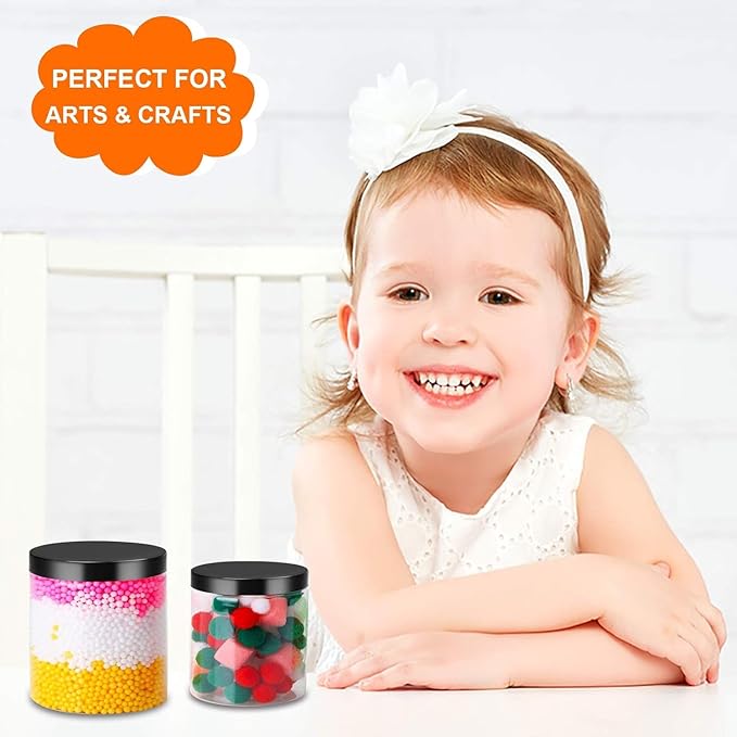 Vivimee 24 Pack Plastic Jars with Lids 16 oz (12 Pack) & 8 oz (12 Pack), Clear Plastic Mason Jars, Leakproof Slime Containers for Peanut, Spice, Cookie, Candy and Dry Food, Empty Jars for Storage