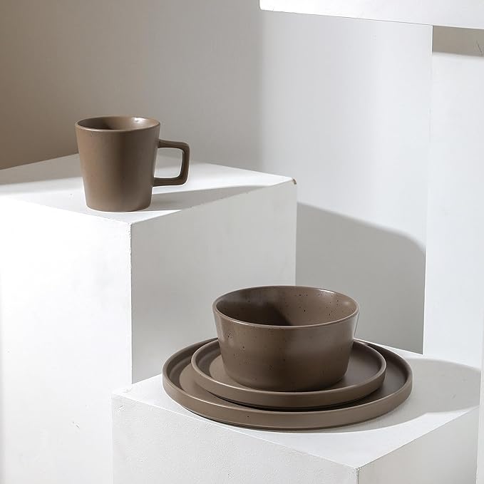 Stone Lain Coupe Dinnerware Set, Service For 4, Matte Brown